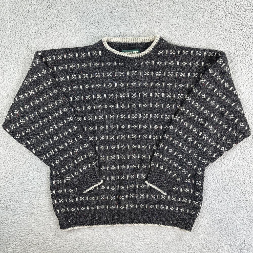 VTG American Eagle Sweater Men Medium Wool Blend Chunky Knit Made in USA